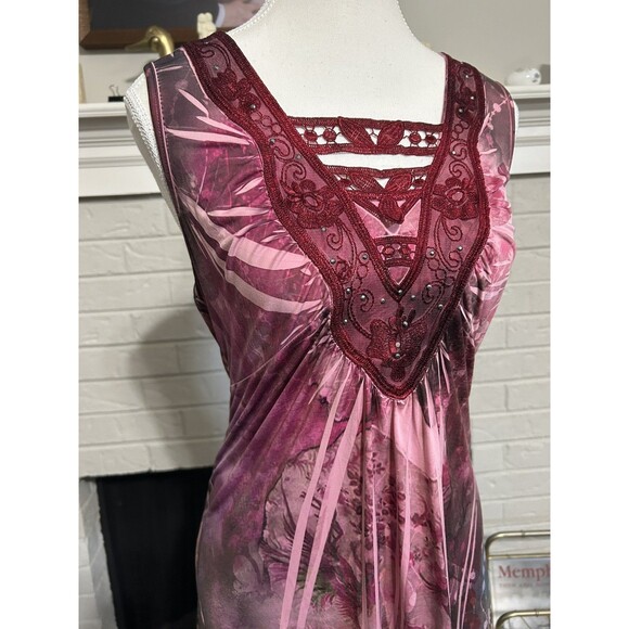 One World Y2k Fairy Top Women's Sz L Embellished Embroidered V-Neck Boho Tie Dye - Picture 2 of 5